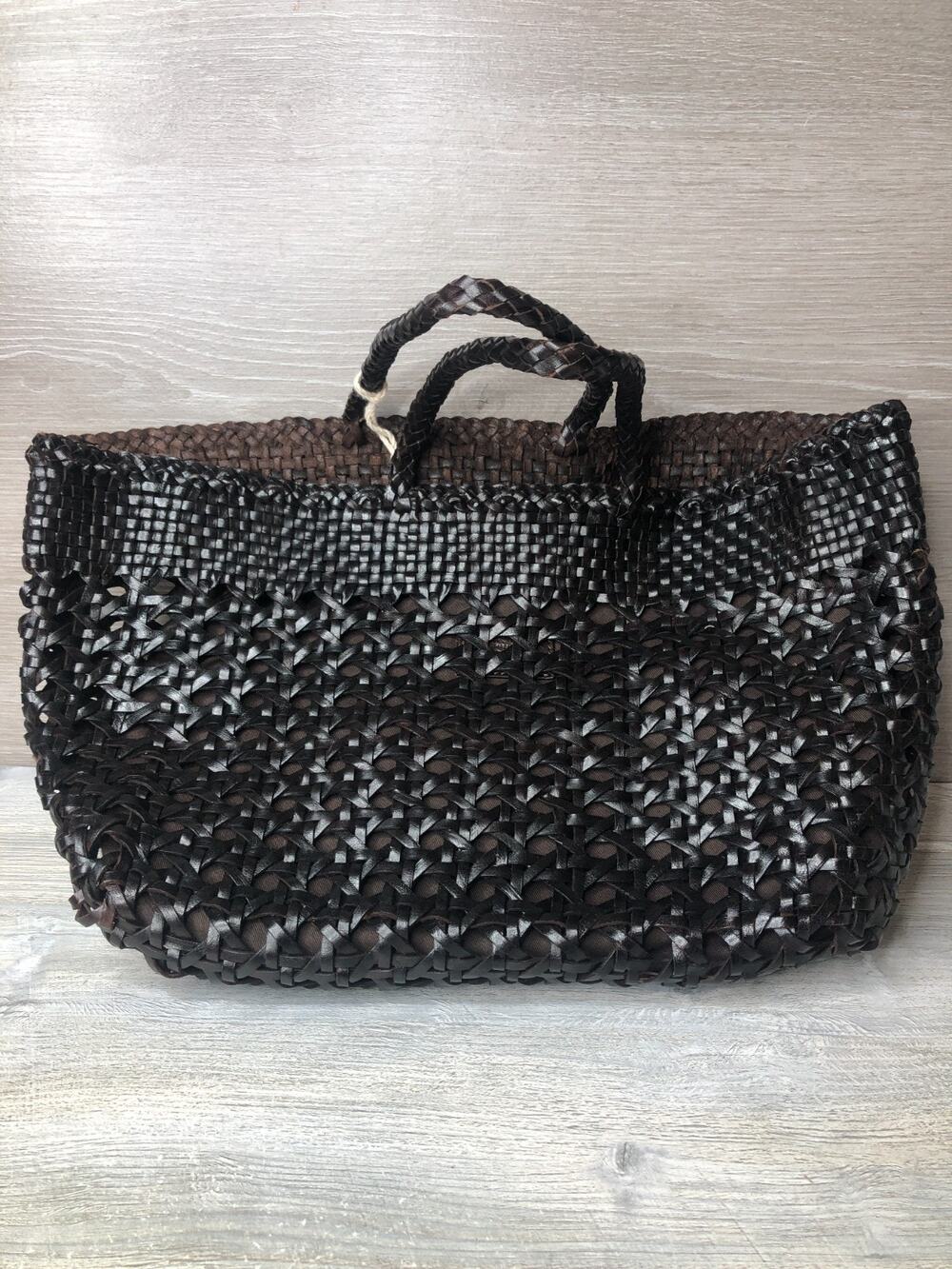 Italian Leather Woven Hobo Bag weave Bag la via firenze bag NEW Brown Dark